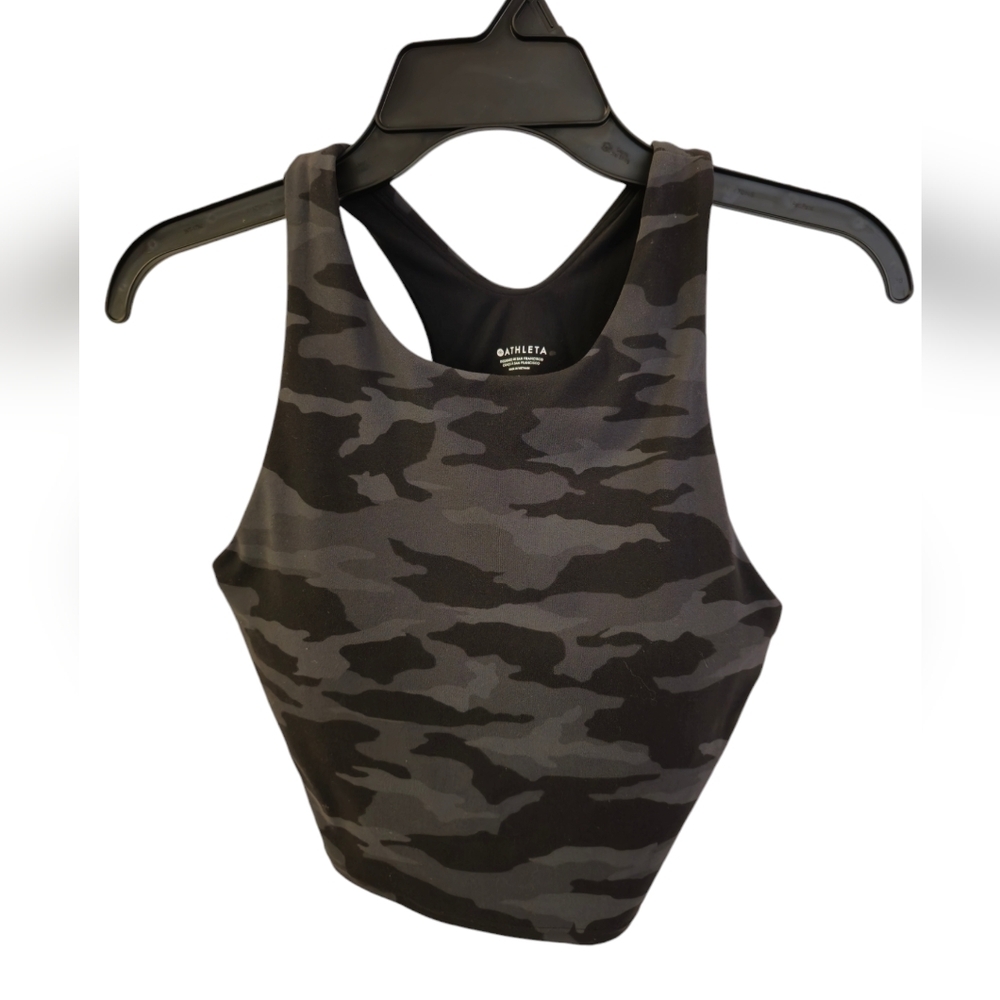 NWT Athleta Conscious Crop Top Printed A-C  Powervita Black Camo Size Medium